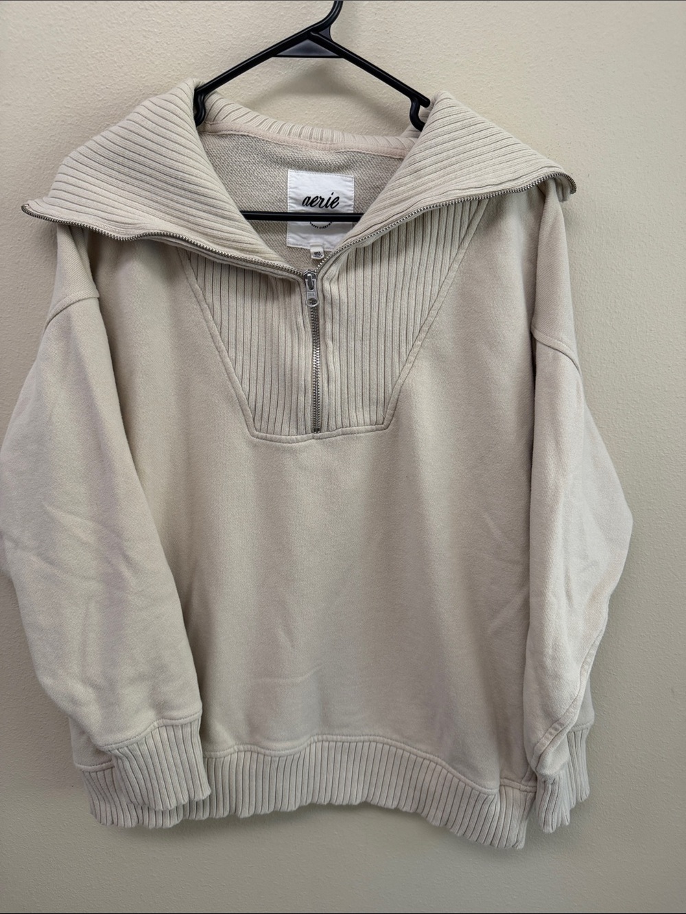 Aerie Down To Earth 1/4 Zip cream Sweater SzSP